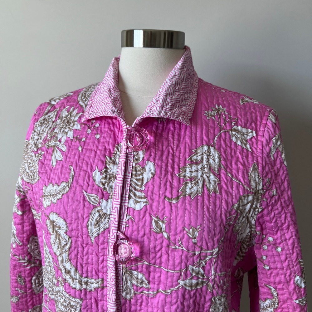 PATTY KIM Jacket‎ Hot Pink Floral Quilted Jacket Women's Size Large - Picture 8 of 16